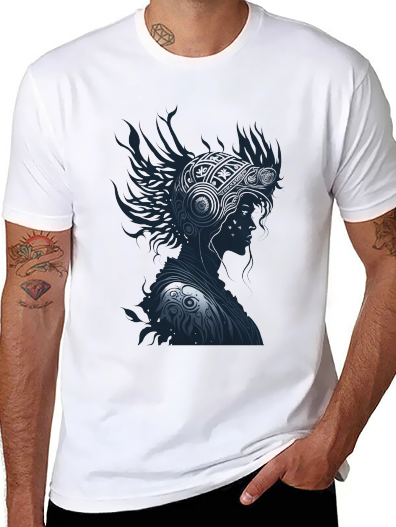 Stylish Black T-Shirt with Warrior Graphic Design