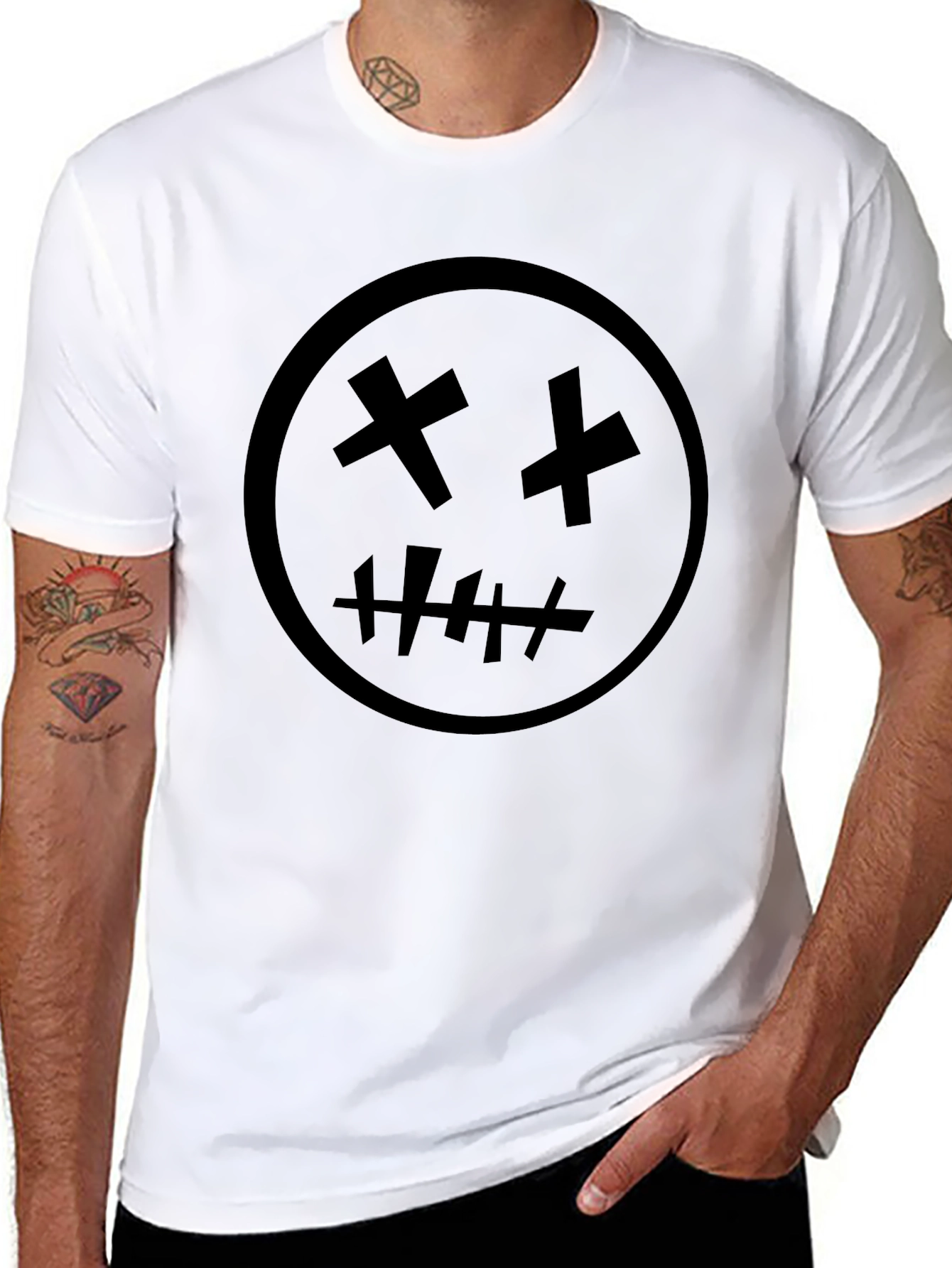 Black Graphic Tee - X Eyes Stitched Mouth