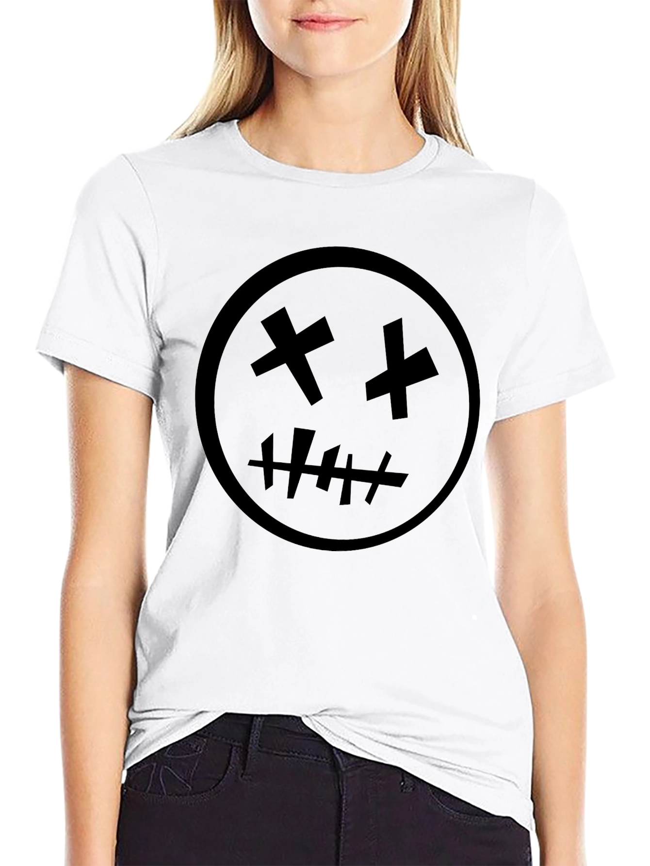Black Graphic Tee - X Eyes Stitched Mouth