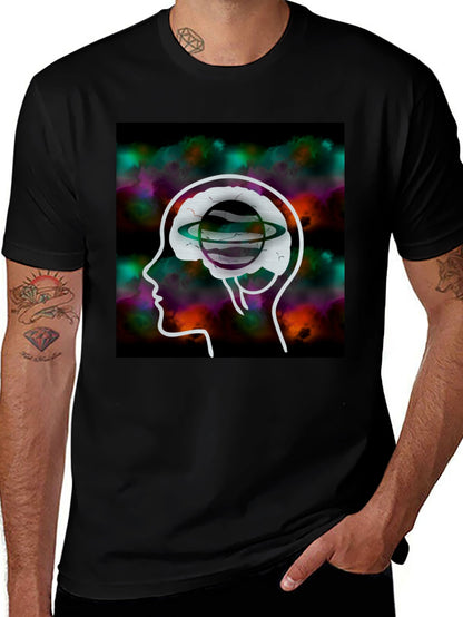 Brain Planet Graphic Tee - Creative Black T-Shirt