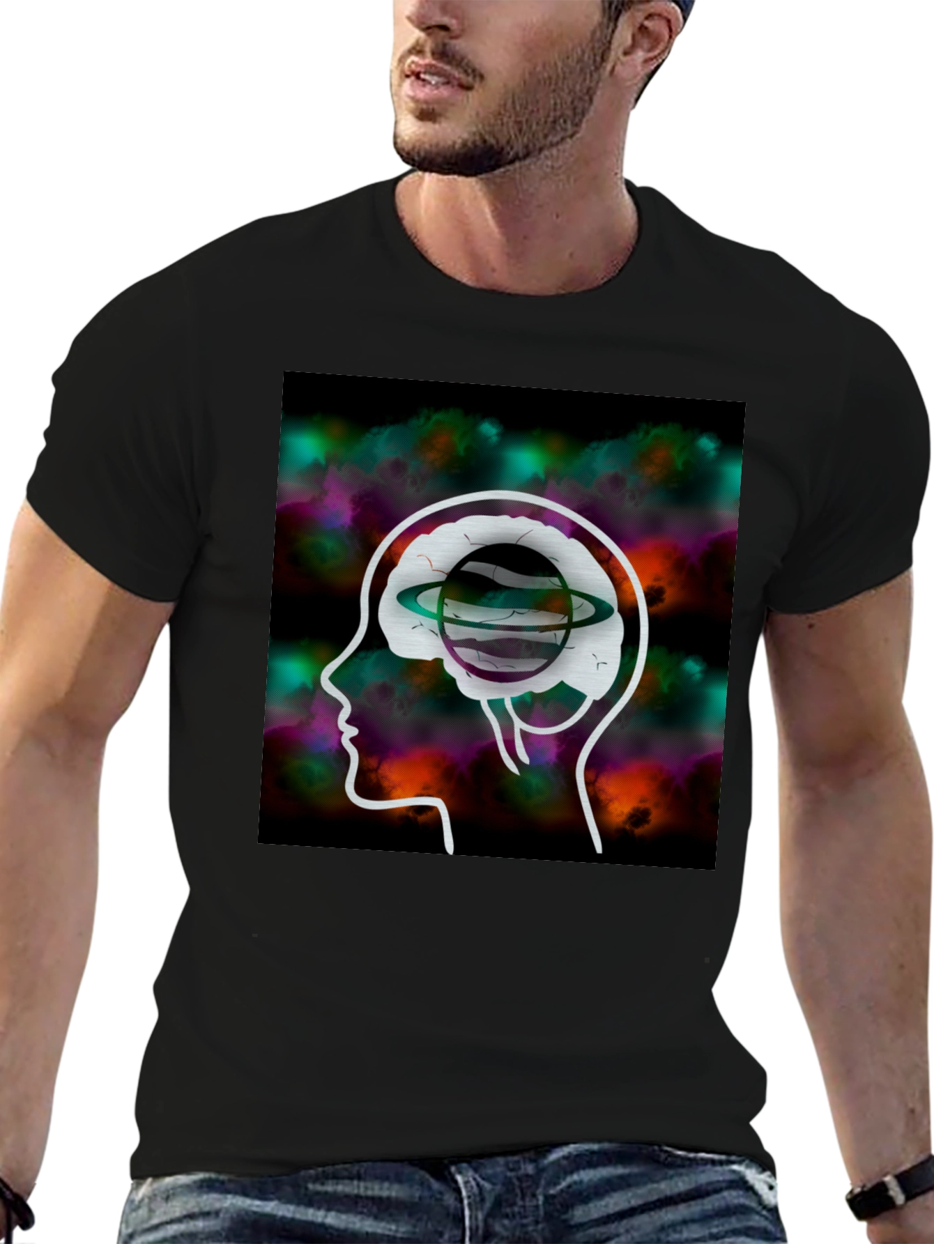 Brain Planet Graphic Tee - Creative Black T-Shirt