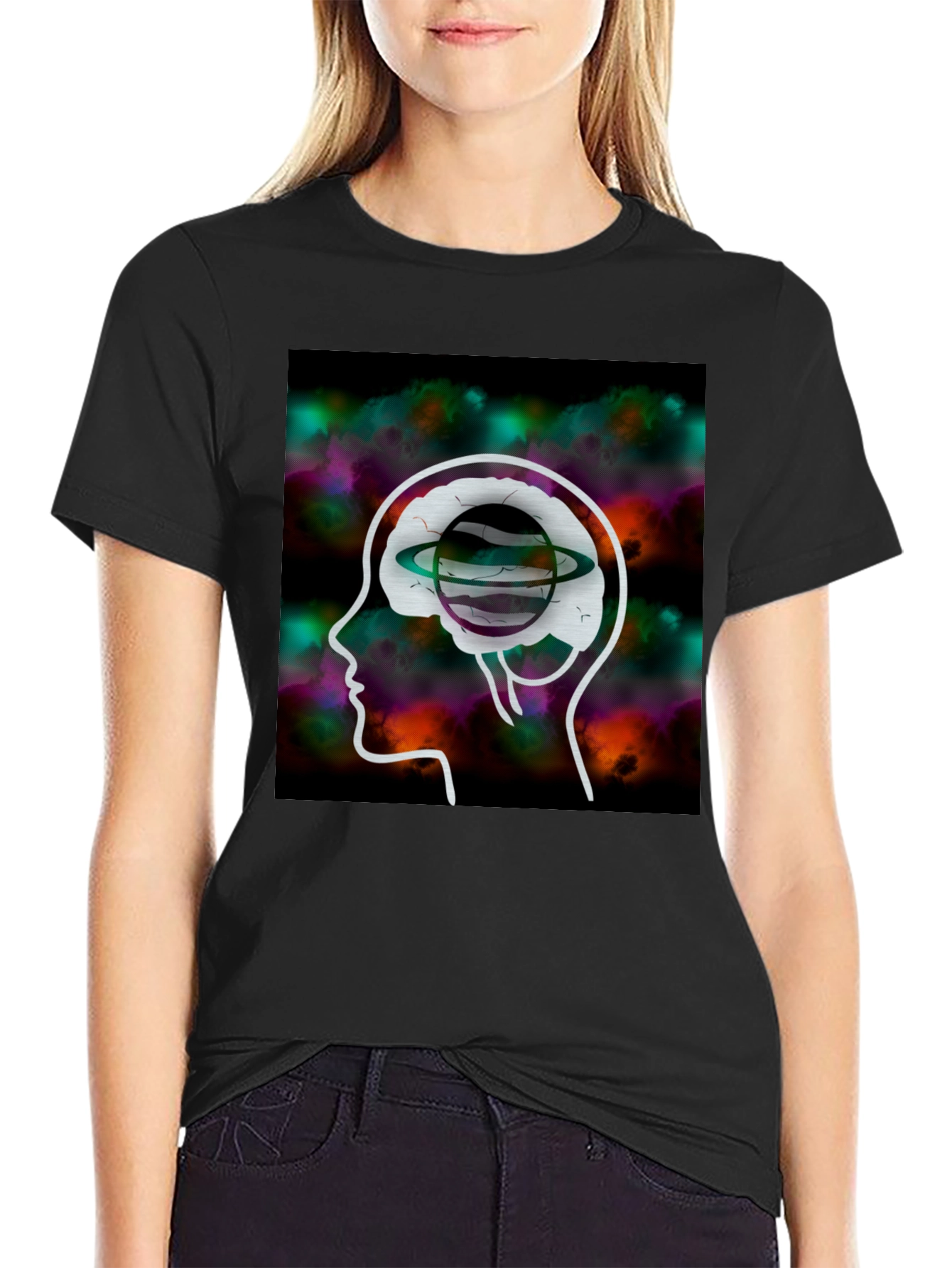 Brain Planet Graphic Tee - Creative Black T-Shirt