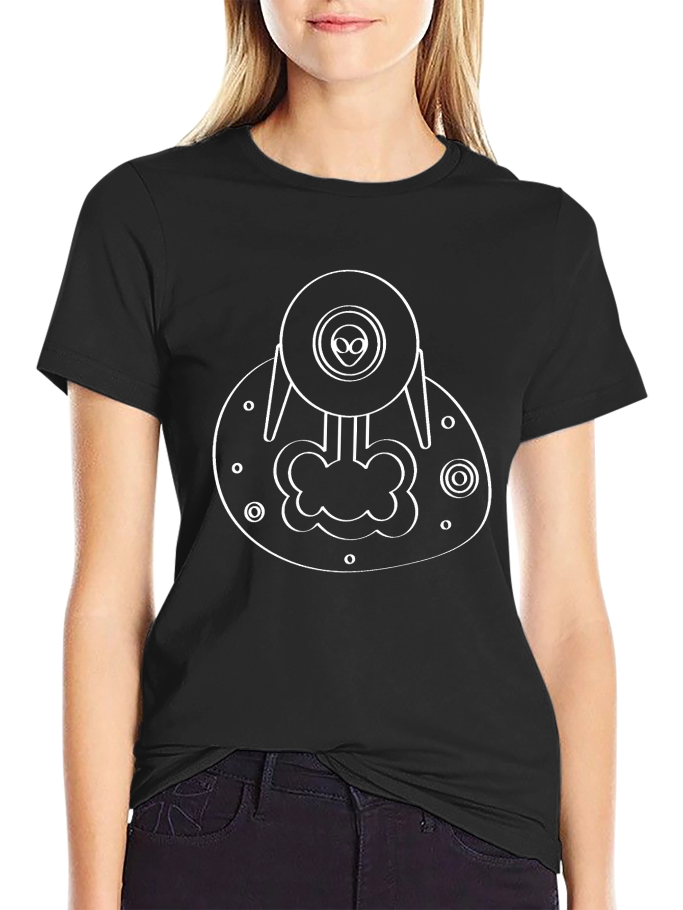 Alien Spaceship Graphic Black T-Shirt