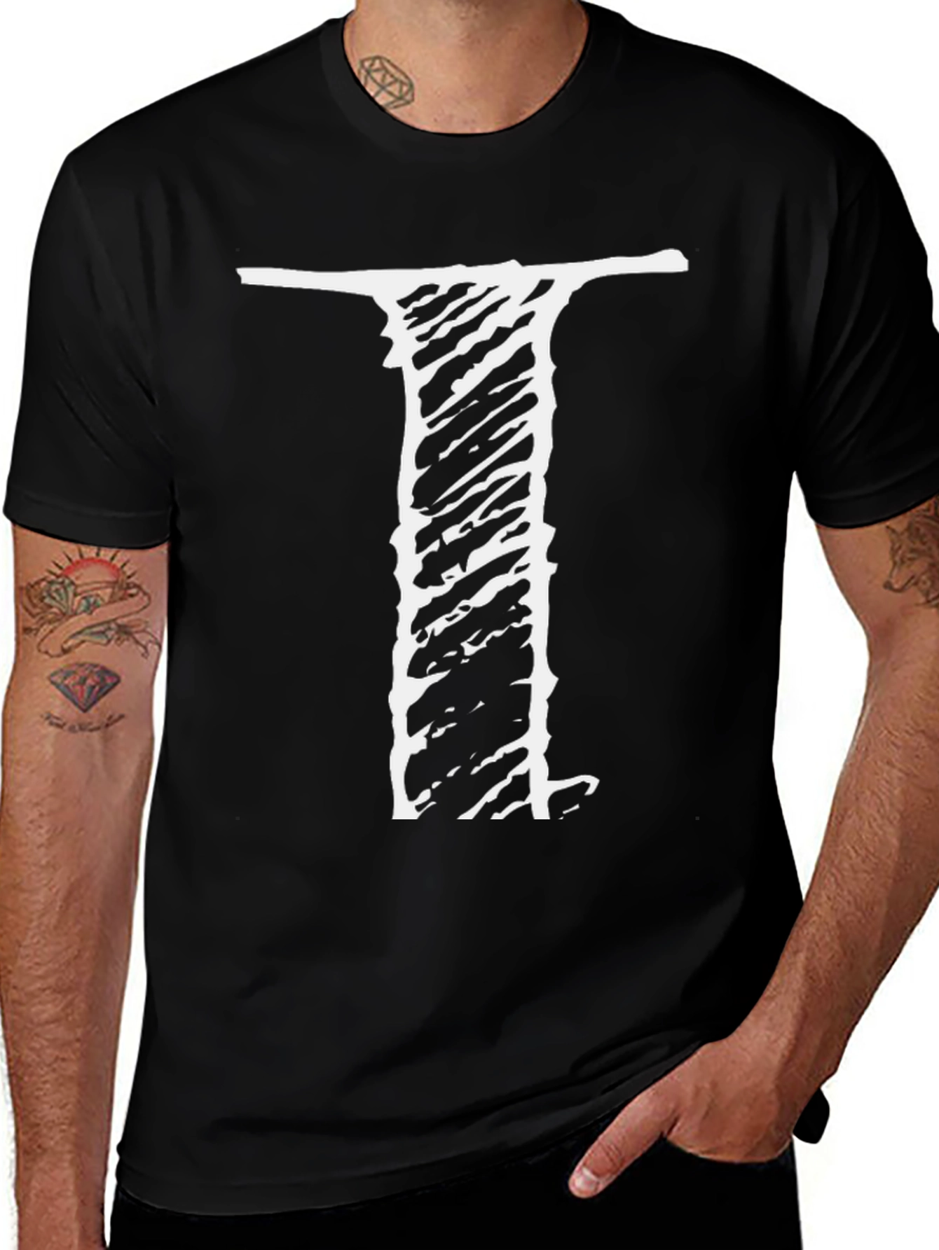 Mens Black Tee with Distressed I Design