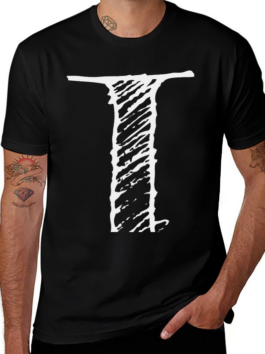 Mens Black Tee with Distressed I Design