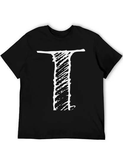 Mens Black Tee with Distressed I Design
