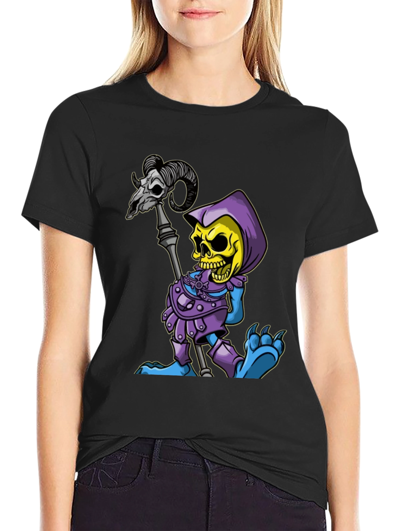 Skeletor Cartoon Graphic Black T-Shirt