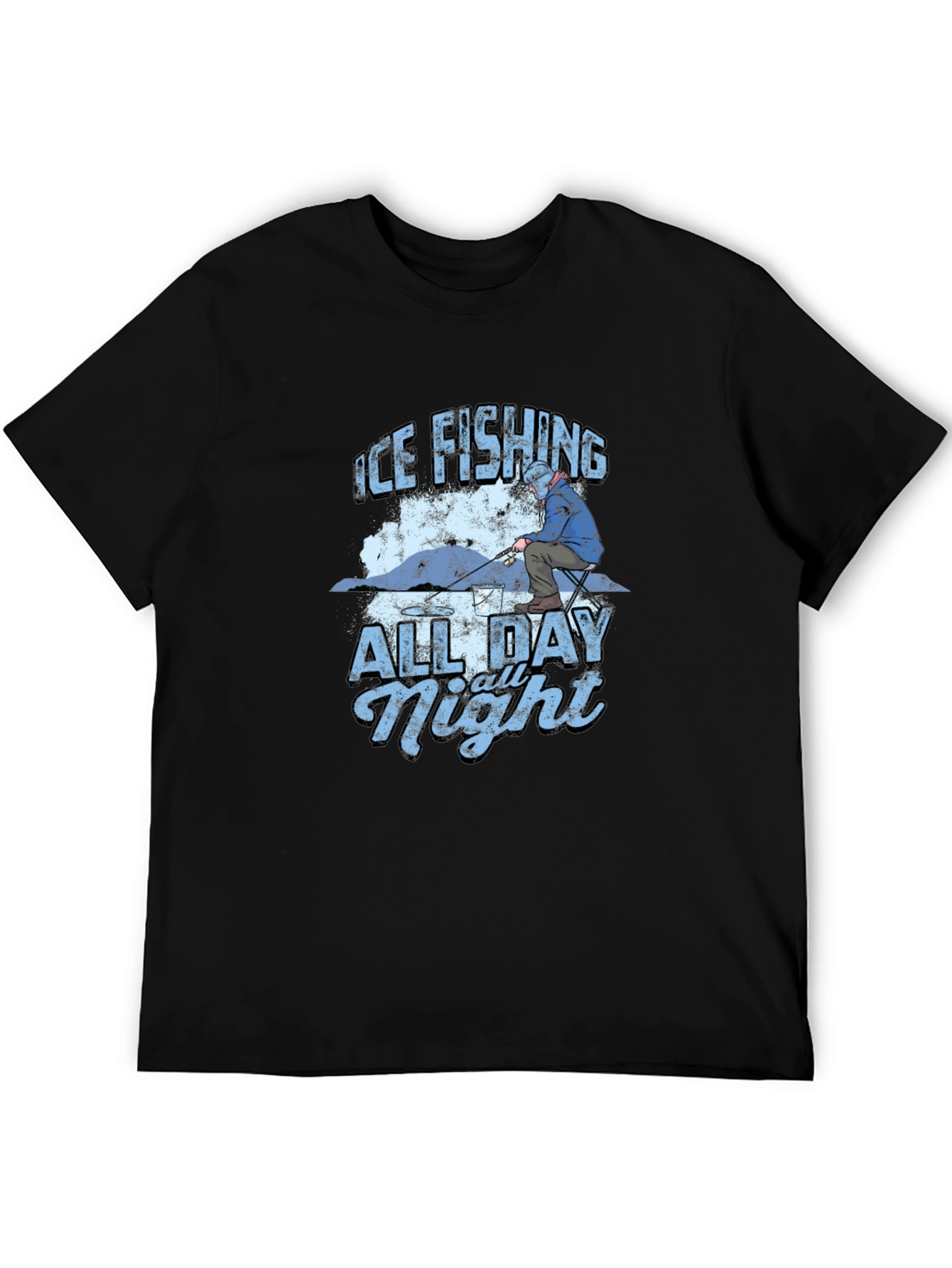 Ice Fishing All Day All Night Black T-Shirt