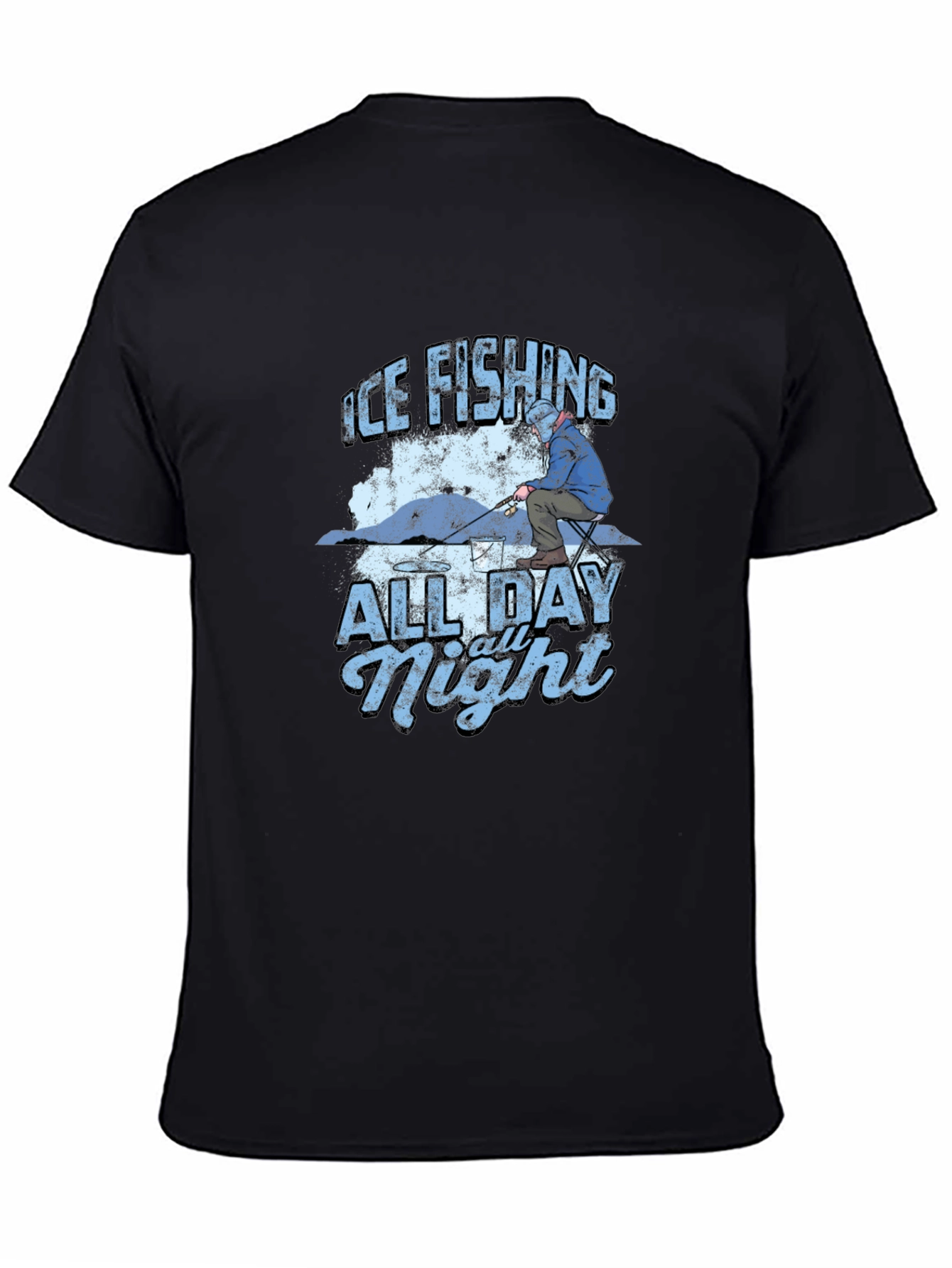 Ice Fishing All Day All Night Black T-Shirt
