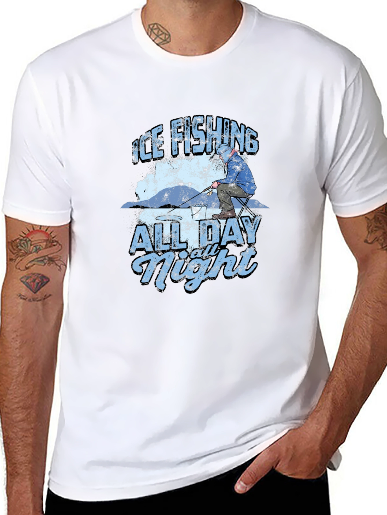Ice Fishing All Day All Night Black T-Shirt