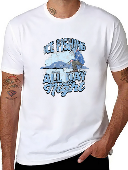 Ice Fishing All Day All Night Black T-Shirt
