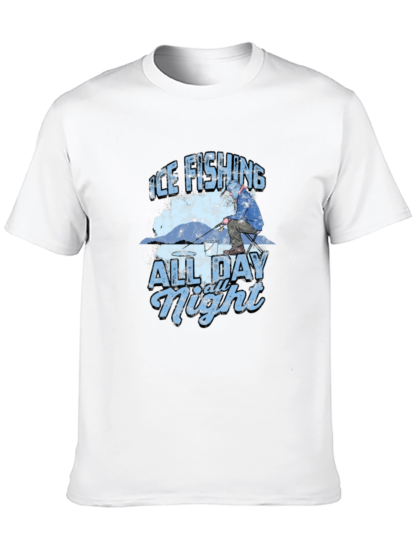Ice Fishing All Day All Night Black T-Shirt