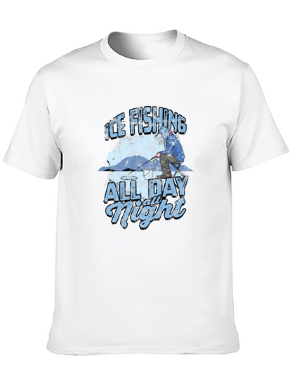 Ice Fishing All Day All Night Black T-Shirt