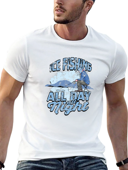 Ice Fishing All Day All Night Black T-Shirt