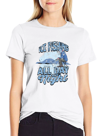 Ice Fishing All Day All Night Black T-Shirt