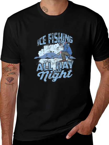 Ice Fishing All Day All Night Black T-Shirt