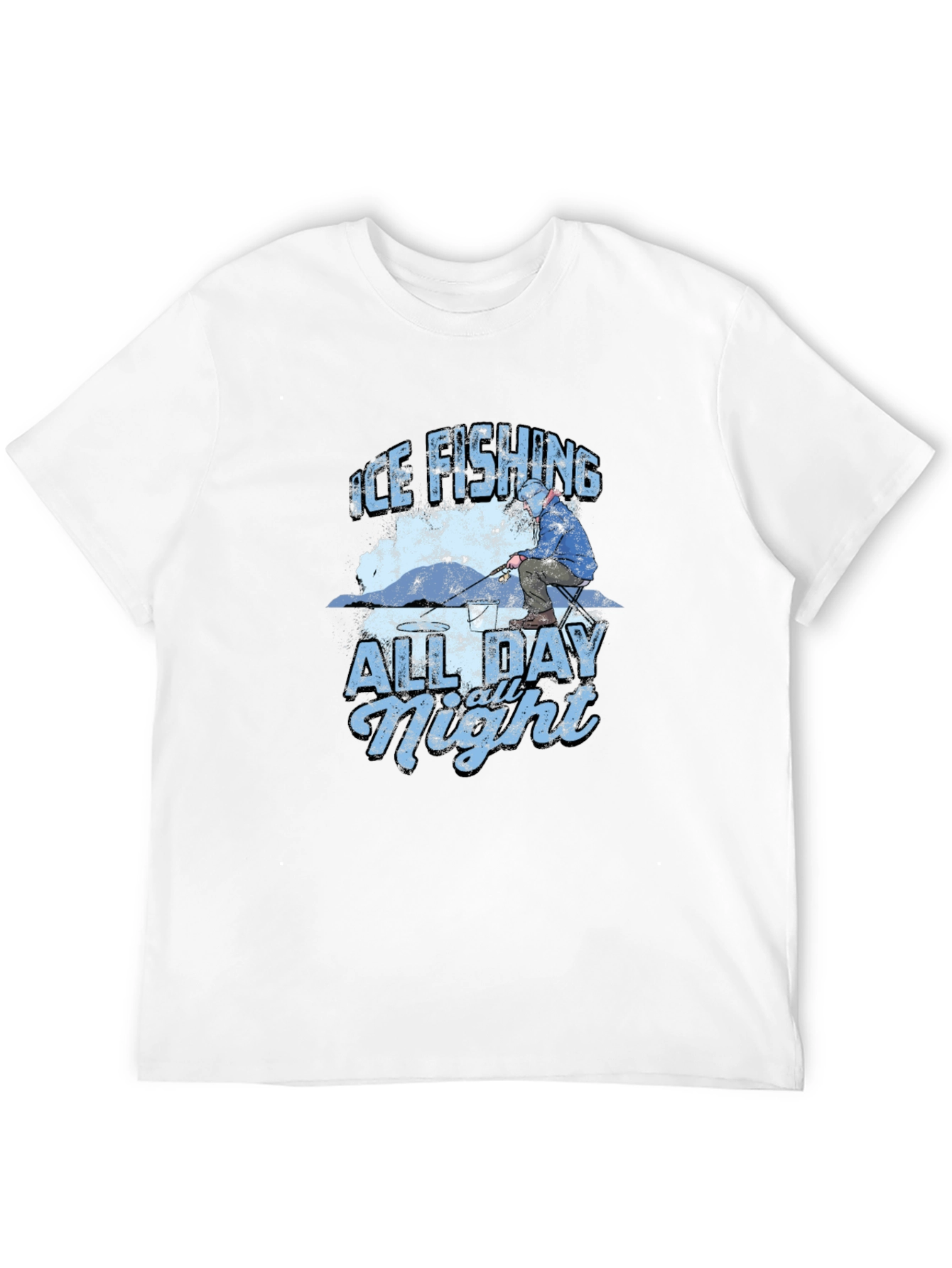 Ice Fishing All Day All Night Black T-Shirt