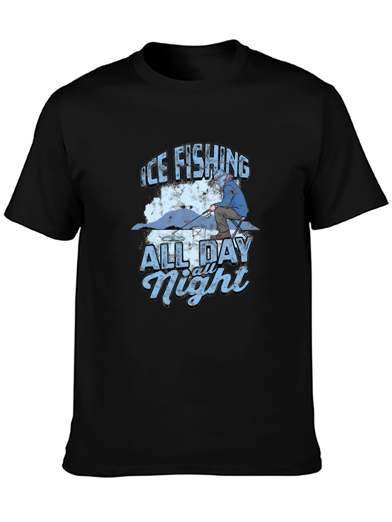 Ice Fishing All Day All Night Black T-Shirt