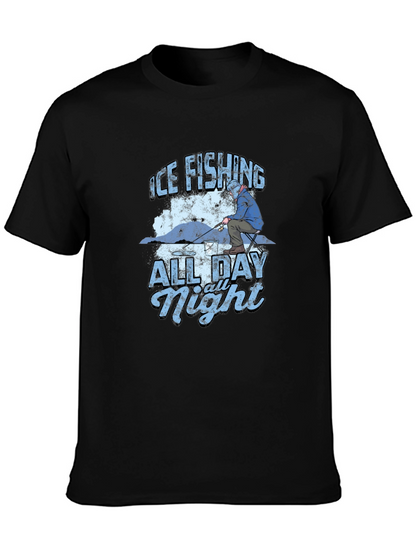 Ice Fishing All Day All Night Black T-Shirt