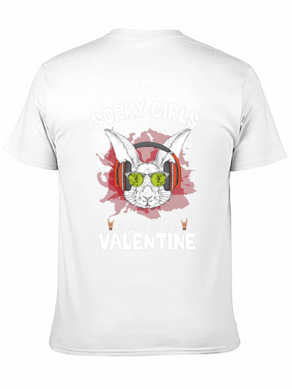 Music Is My Valentine Rabbit Graphic T-Shirt
