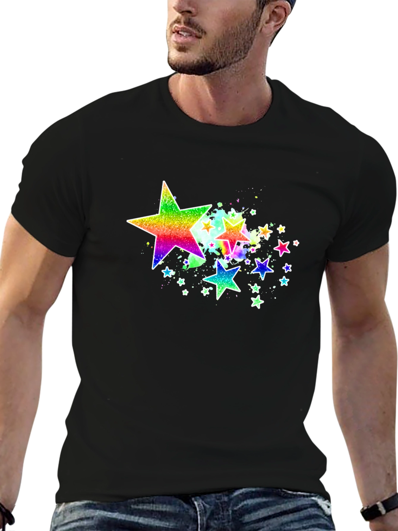 Rainbow Star Graphic Black T-Shirt