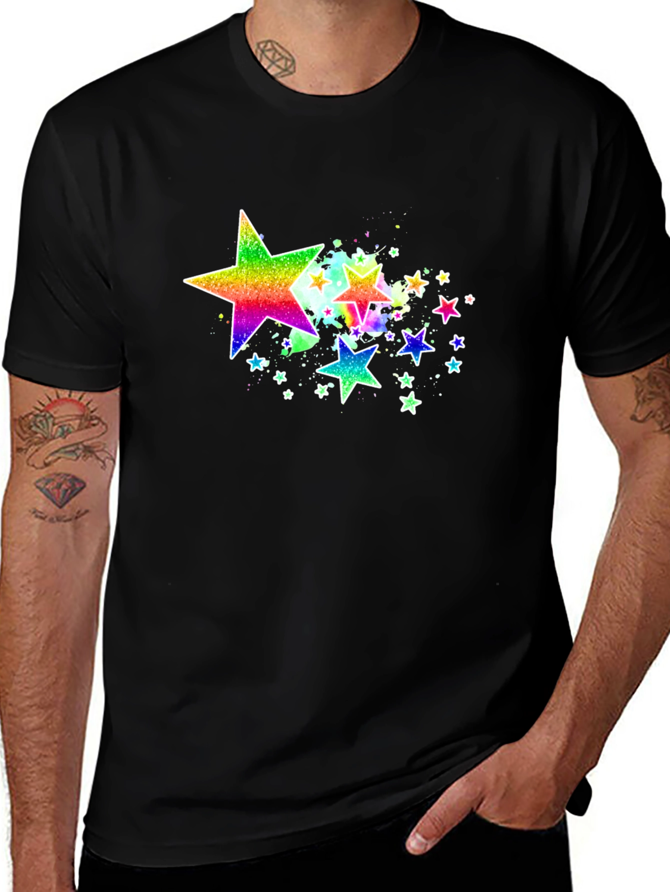 Rainbow Star Graphic Black T-Shirt
