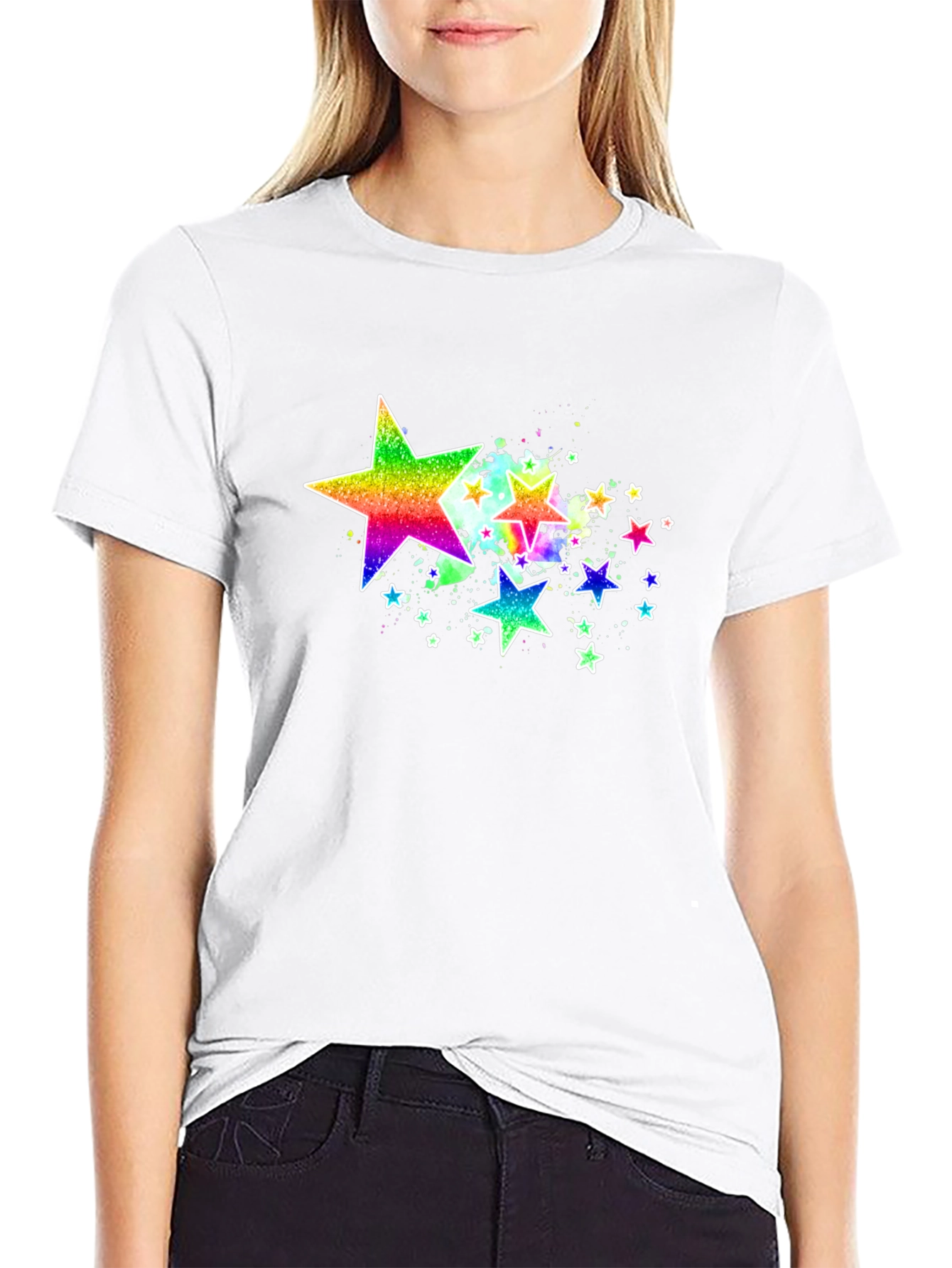 Rainbow Star Graphic Black T-Shirt