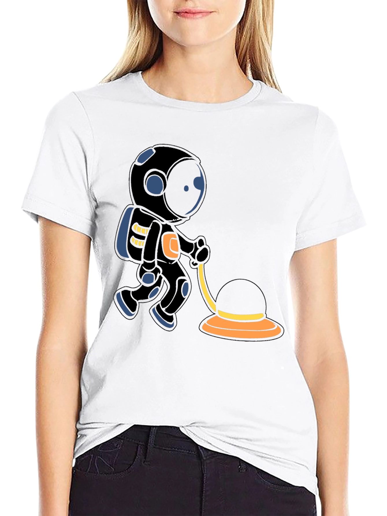 Astronaut Cartoon Graphic T-Shirt - Black