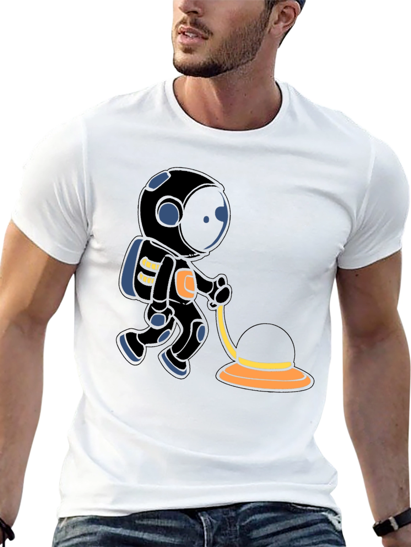 Astronaut Cartoon Graphic T-Shirt - Black