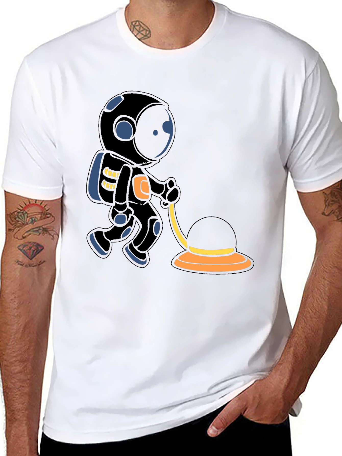 Astronaut Cartoon Graphic T-Shirt - Black