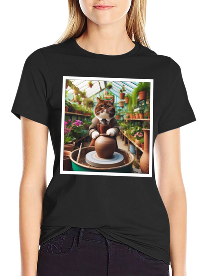 Pottery Cat T-Shirt: Greenhouse Artist Design