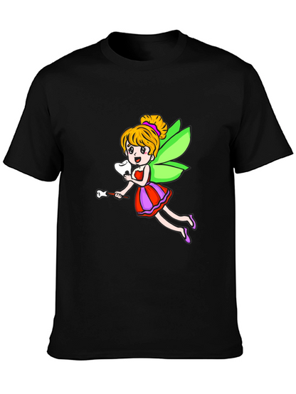 Cartoon Tooth Fairy Graphic Tee - Black