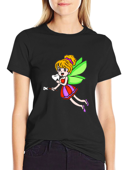Cartoon Tooth Fairy Graphic Tee - Black