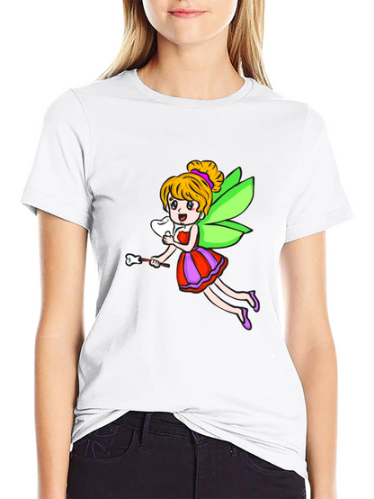 Cartoon Tooth Fairy Graphic Tee - Black