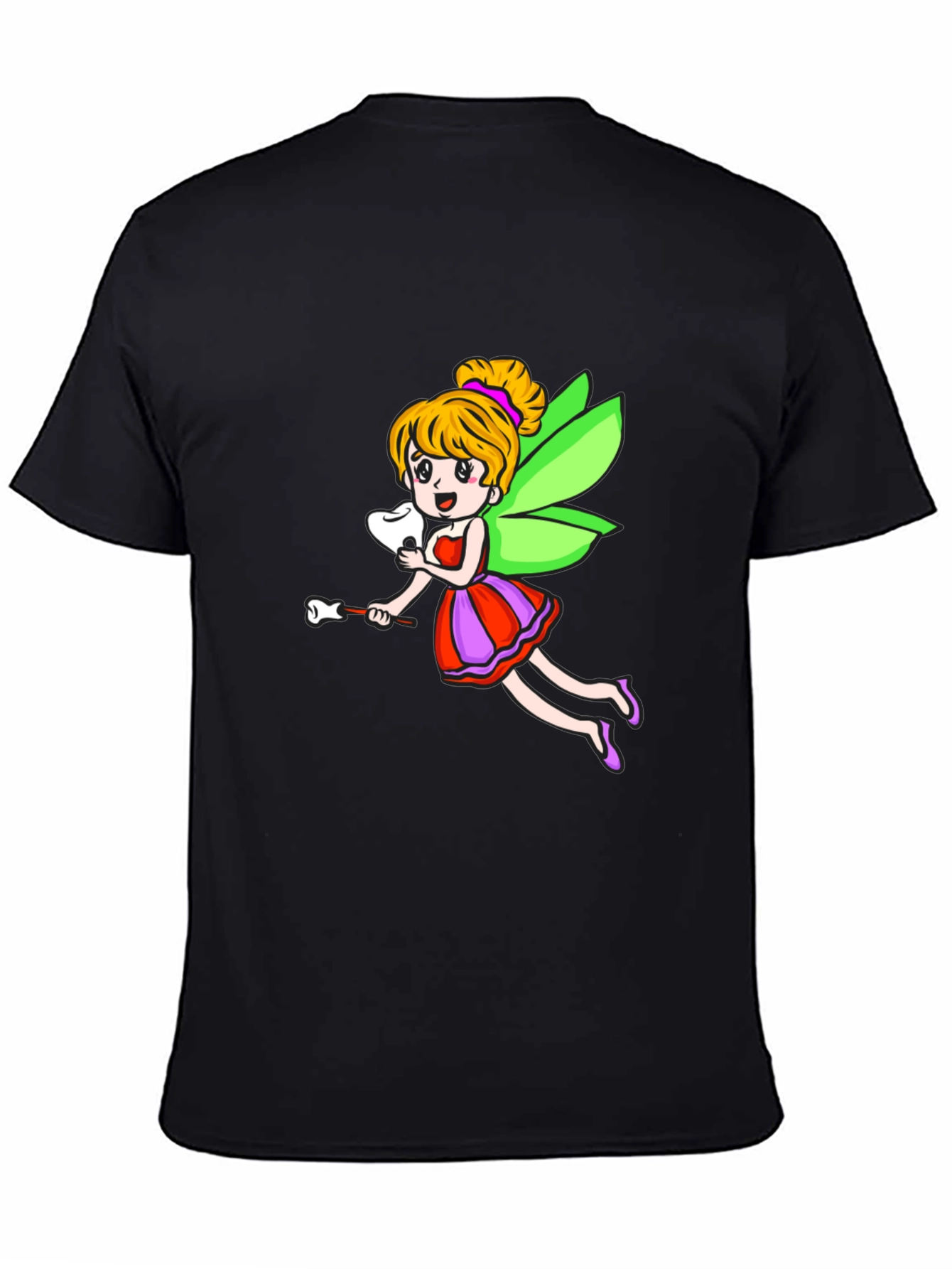 Cartoon Tooth Fairy Graphic Tee - Black