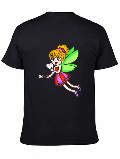 Cartoon Tooth Fairy Graphic Tee - Black