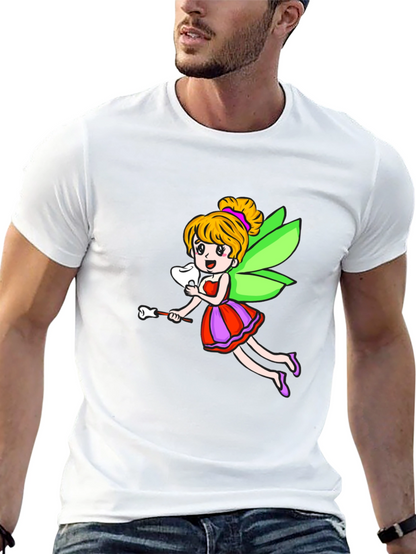 Cartoon Tooth Fairy Graphic Tee - Black