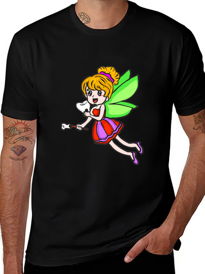 Cartoon Tooth Fairy Graphic Tee - Black