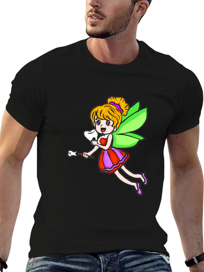 Cartoon Tooth Fairy Graphic Tee - Black