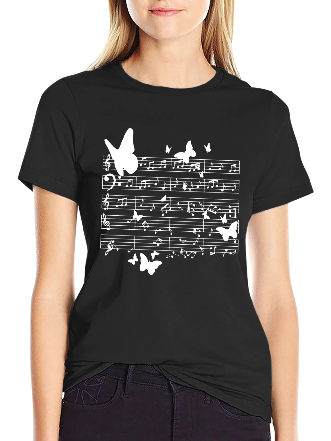 Musical Butterfly T-Shirt - Black Cotton Tee