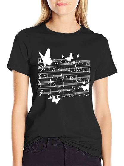 Musical Butterfly T-Shirt - Black Cotton Tee