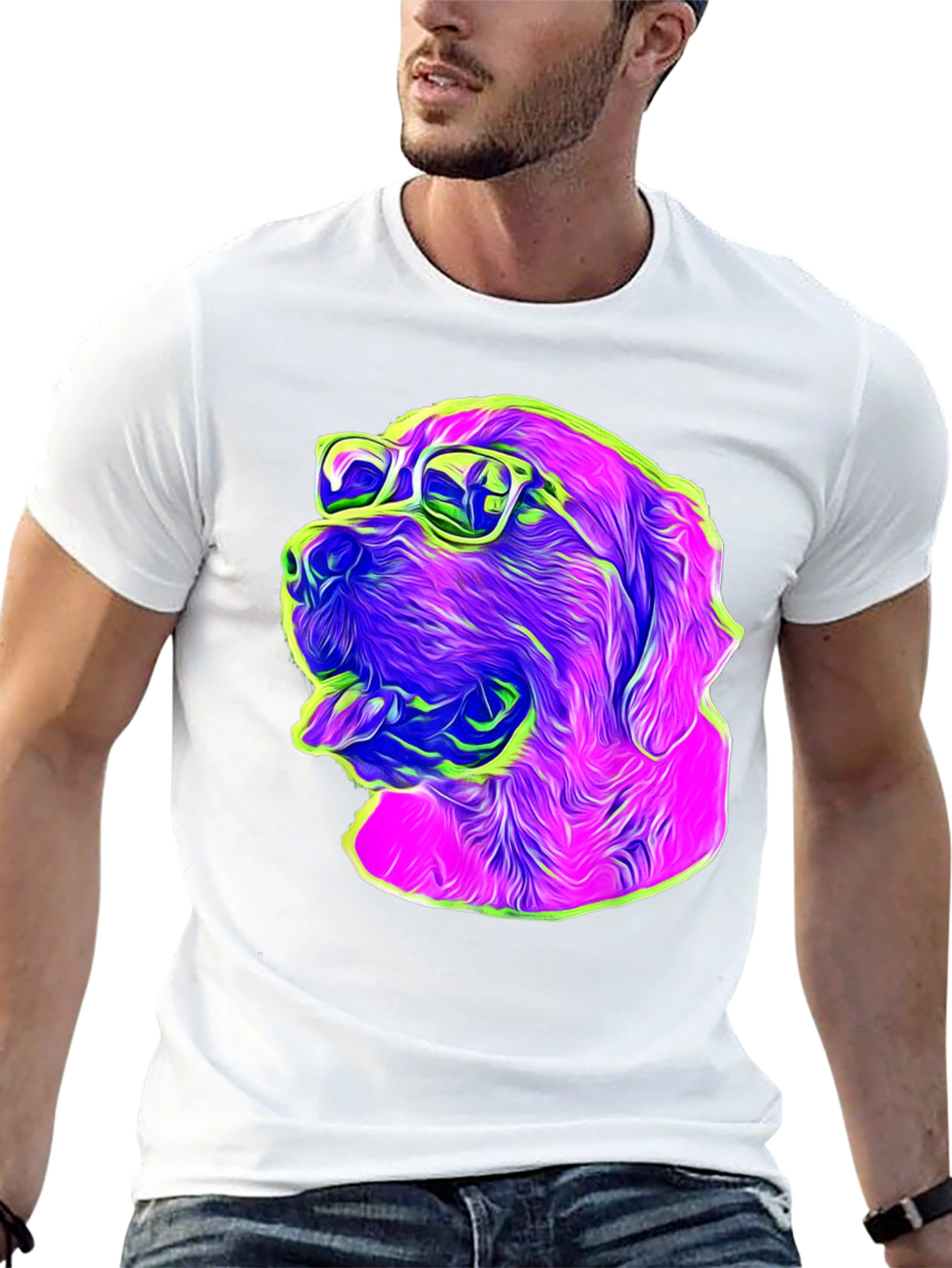 Cool Dog Graphic T-Shirt - Fun Neon Design