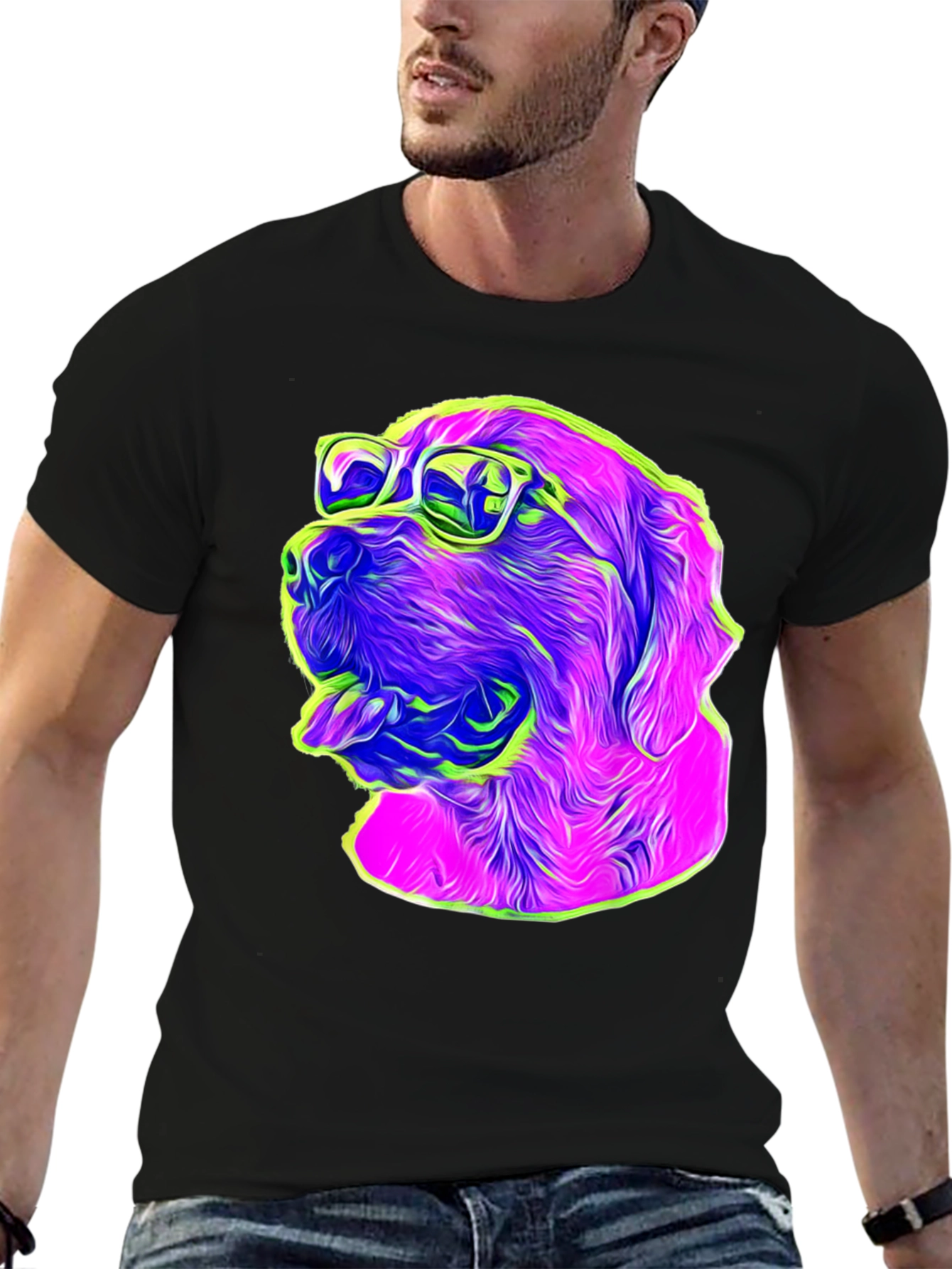 Cool Dog Graphic T-Shirt - Fun Neon Design