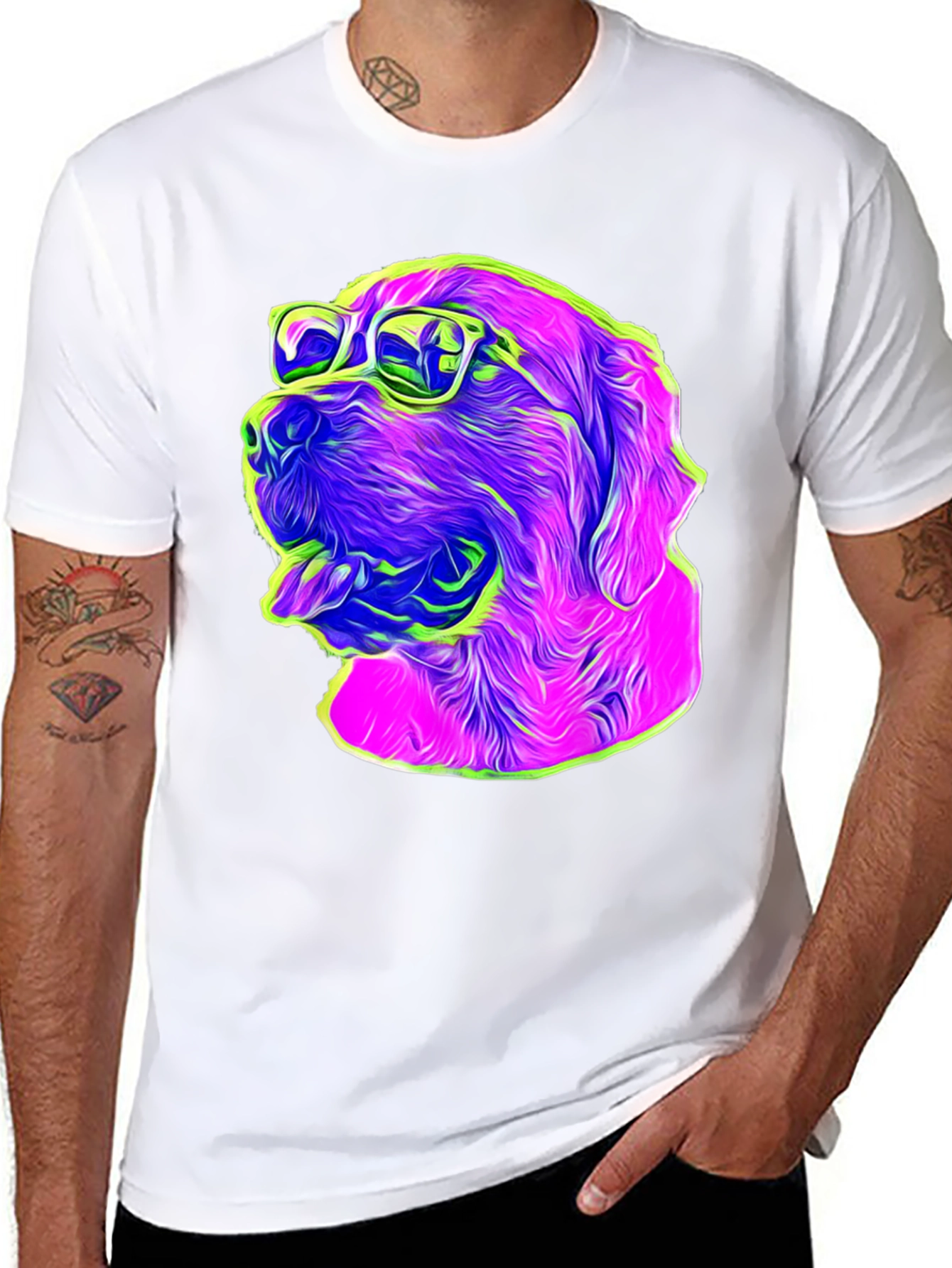 Cool Dog Graphic T-Shirt - Fun Neon Design