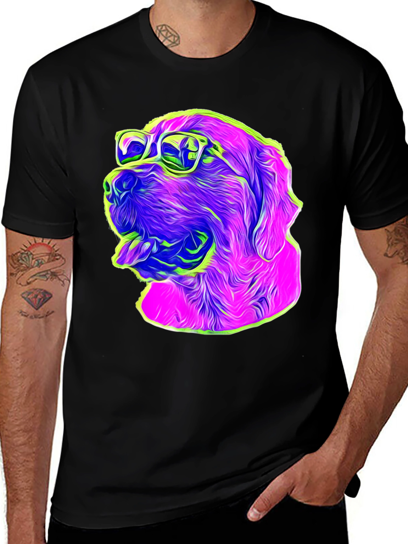 Cool Dog Graphic T-Shirt - Fun Neon Design