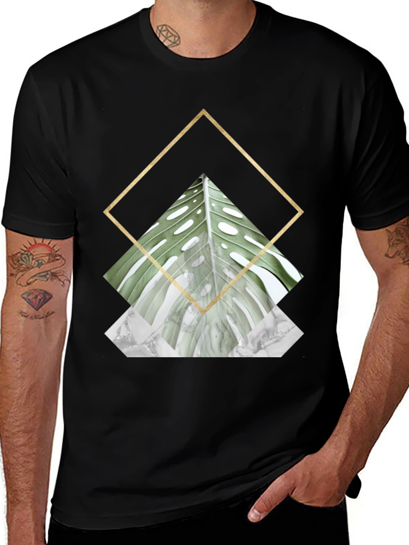 Geometric Leaf Print T-Shirt