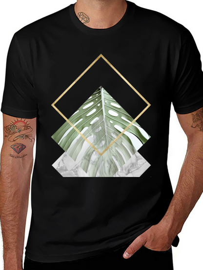Geometric Leaf Print T-Shirt