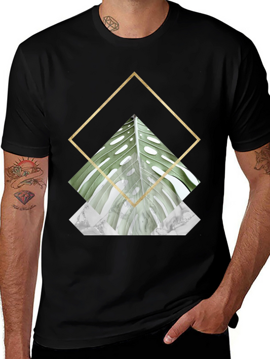 Geometric Leaf Print T-Shirt