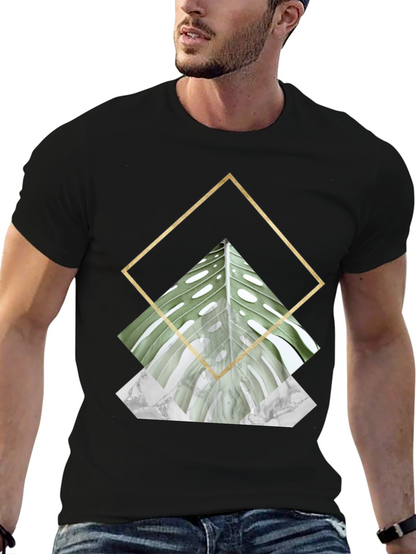 Geometric Leaf Print T-Shirt