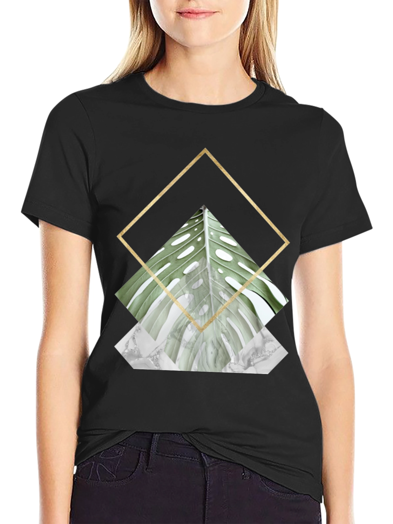 Geometric Leaf Print T-Shirt
